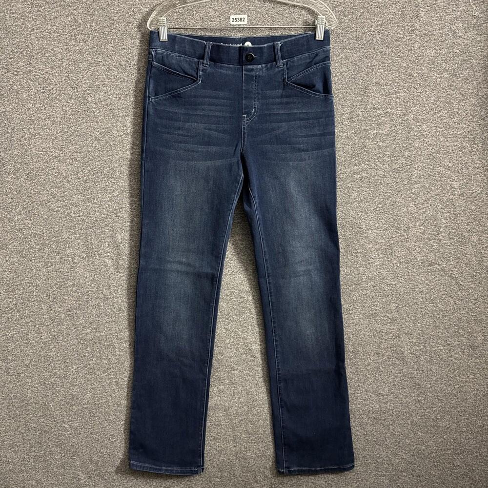 Betabrand Women's Medium Dark Wash Blue Denim Straight Pull On Pants Pockets